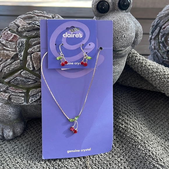 Claire’s Earrings and Necklace Cherries New on Cards - Old Stock Genuine Crystal